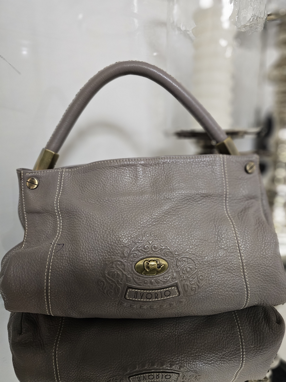 Avorio Taupe Leather Top-Handle Satchel